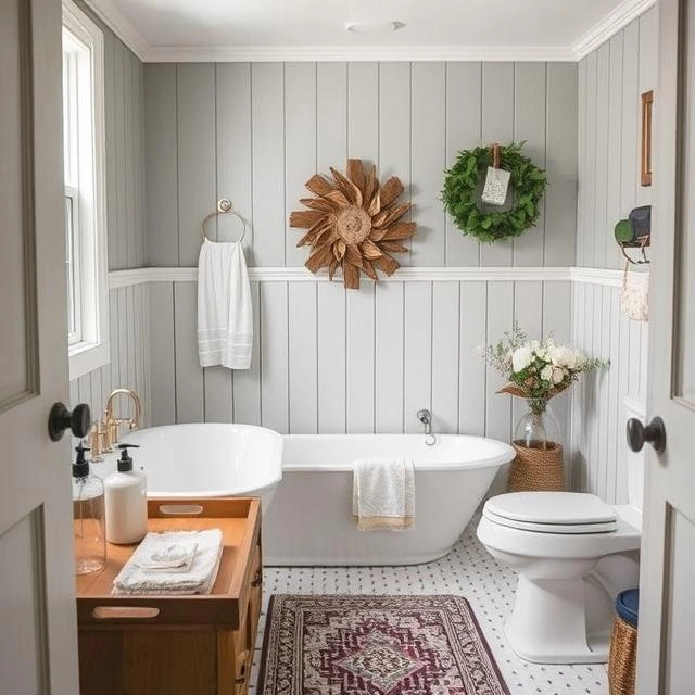 Farmhouse Style Vintage look bathroom with a bathtub