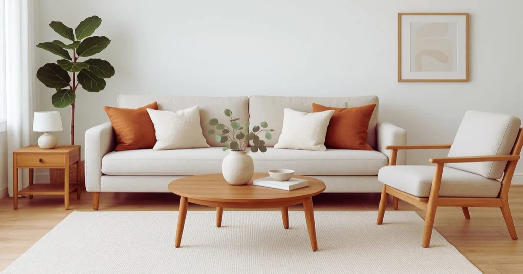 Living Room Furniture with sofa a table a tree With a lamp
