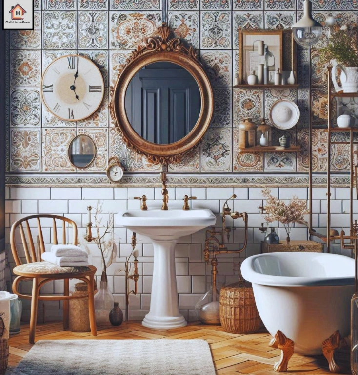 Vintage Style bathroom with Some accessories bathtub and chair