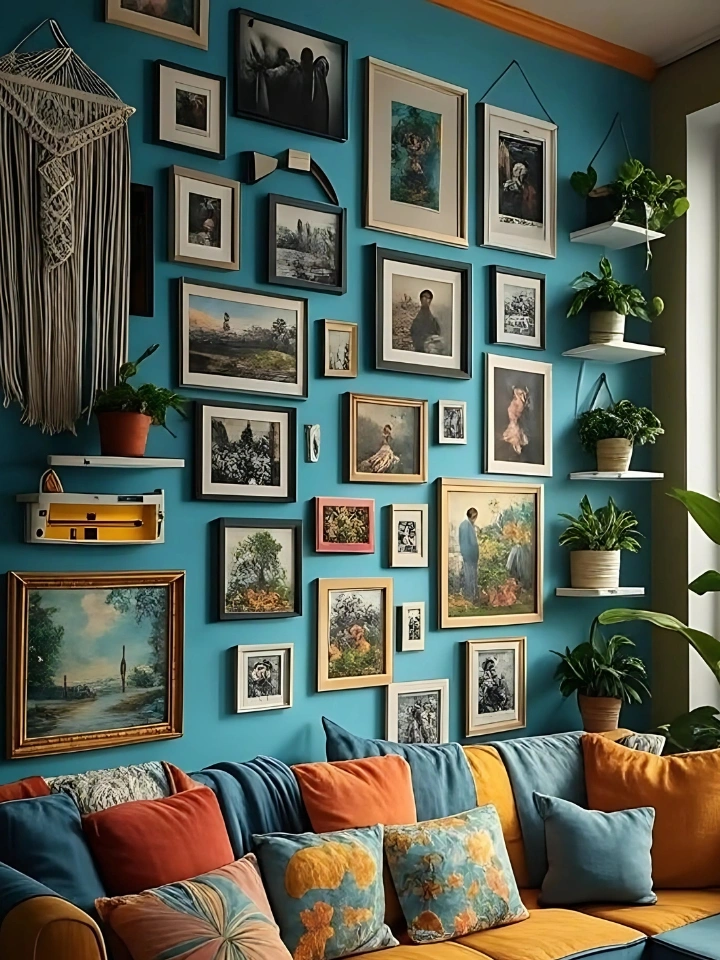 DIY wall decor for living room with art & plants