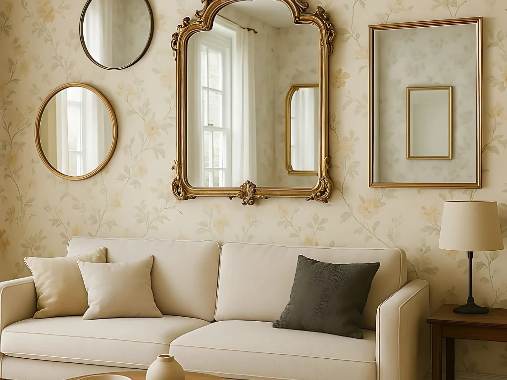Elegant mirror wall decor in cozy living room