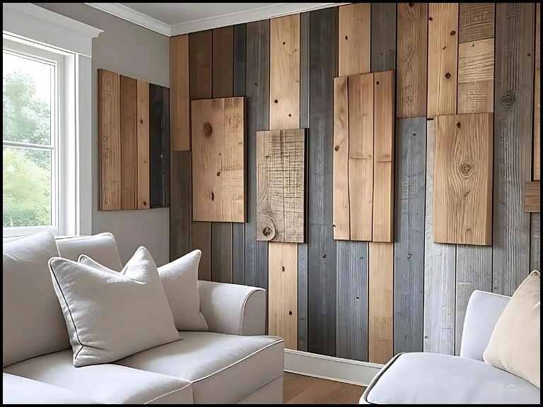 Textured wood plank wallpaper in neutral tones