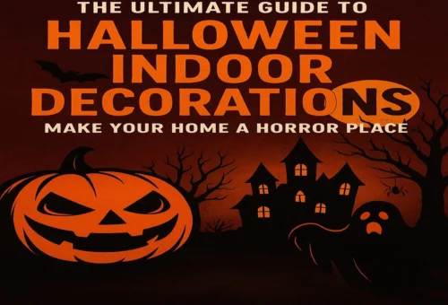 Spooky Halloween indoor decorations with pumpkin and ghost.