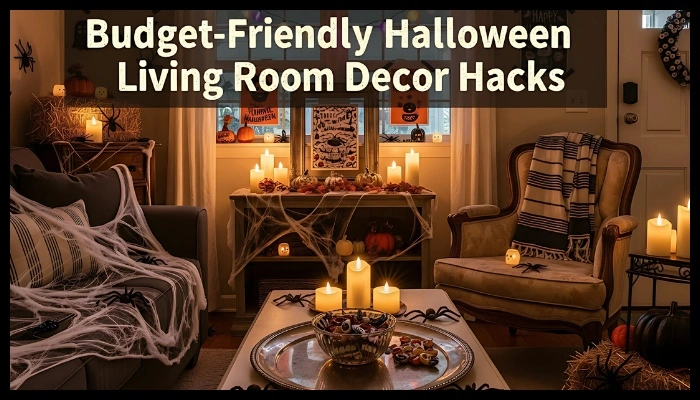 Halloween living room with budget-friendly decor hacks.