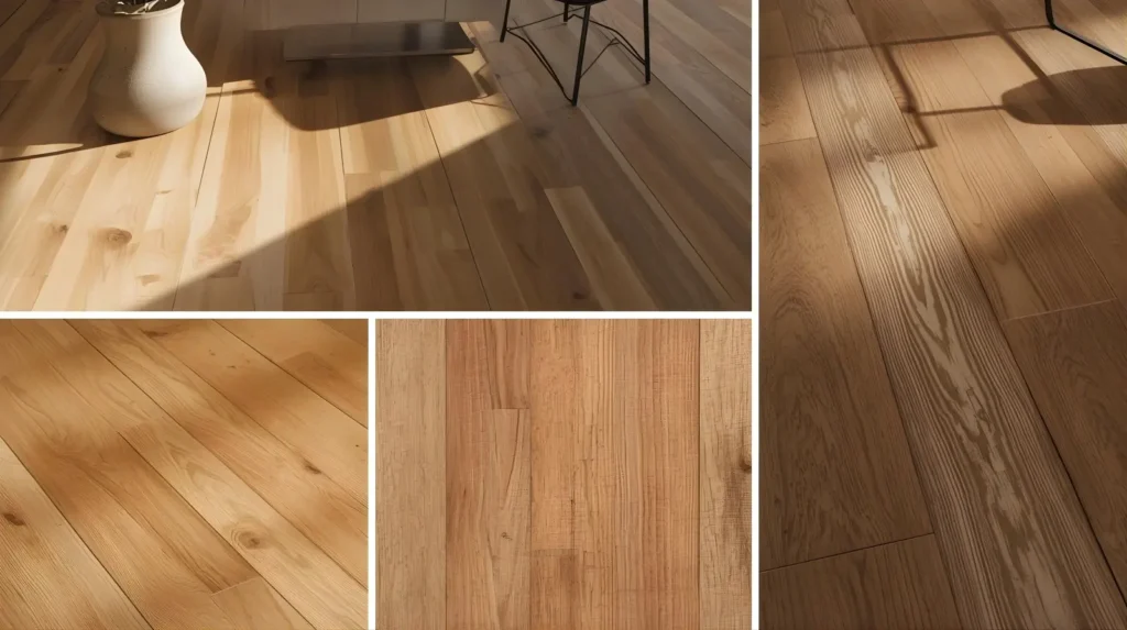 Close-up of light wooden flooring with natural textures and grains.