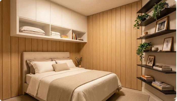 Wall Paneling and Shelving Go Vertical to Save Floor Space 